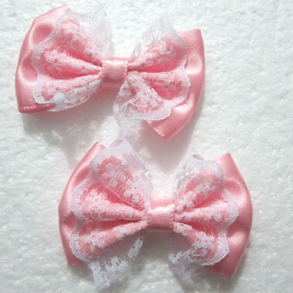 10 stuks/partij 55mm*35mm organza satijnen lint strik applicaties knutselen diy bruiloft  a01: Roze