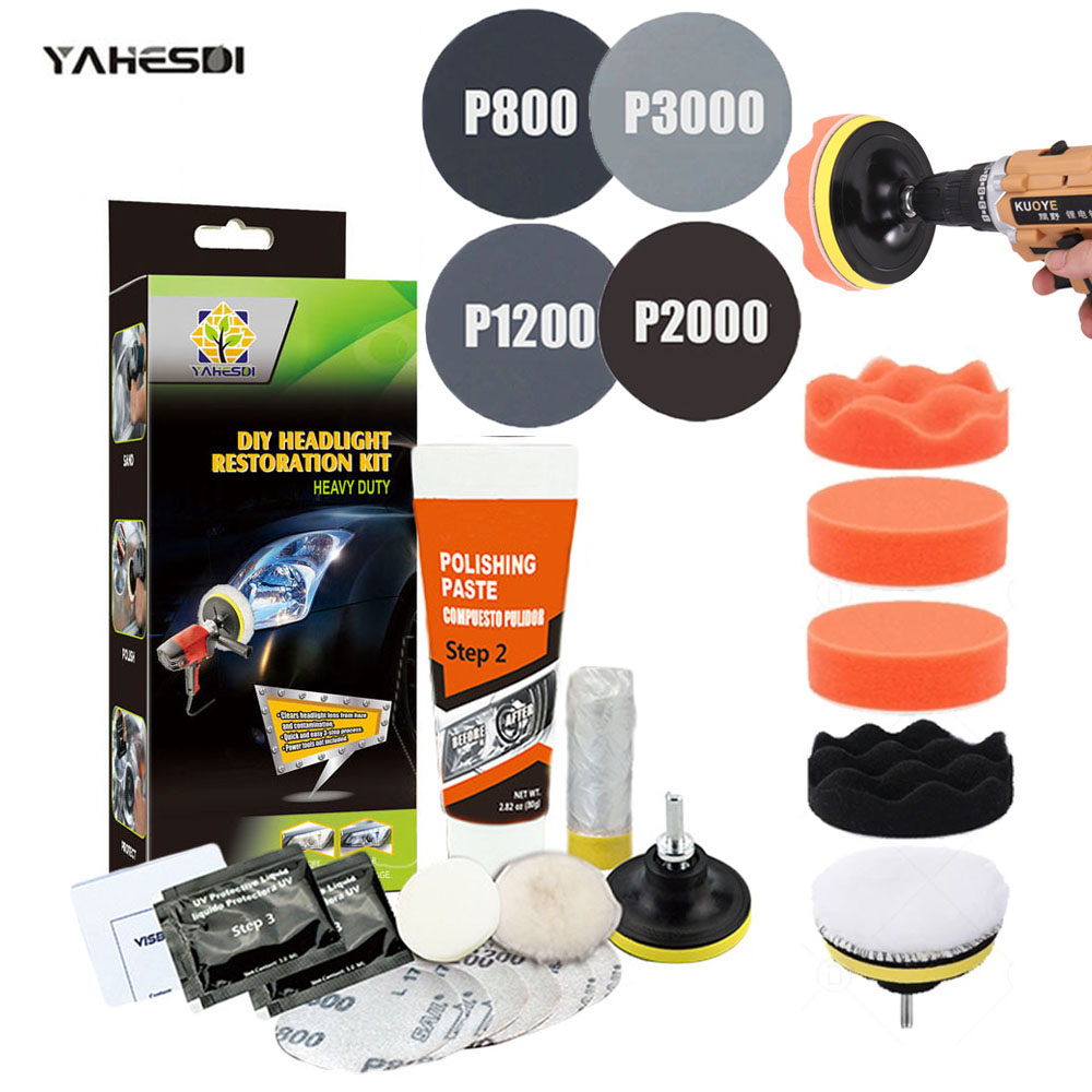 Headlight Restoration Kit DIY Car Headlight Polishing Tool Remove Yellowing & Scratches,Anti-Fogging UV Coating