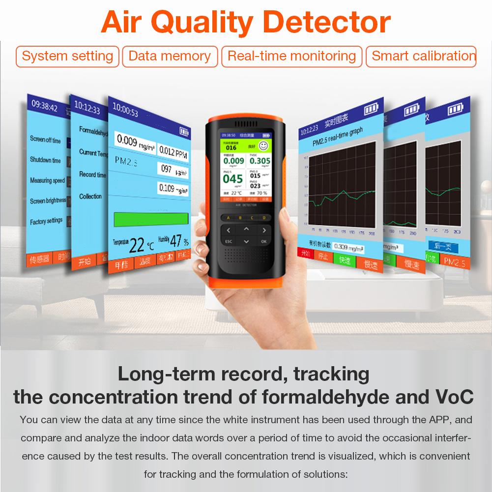 Air Monitor Portable Display Formaldehyde Detector Air Pollution Meter Micro Dust HCHO TVOC PM2.5/PM10 Tester 5V/1A