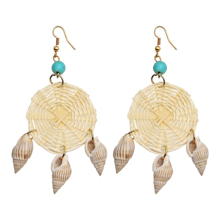 ZOSHI Handmade Earrings For Women Wooden Straw Weave Rattan Wedding Party Dangle Jewelry Shell Earrings Jewelry: EH1728