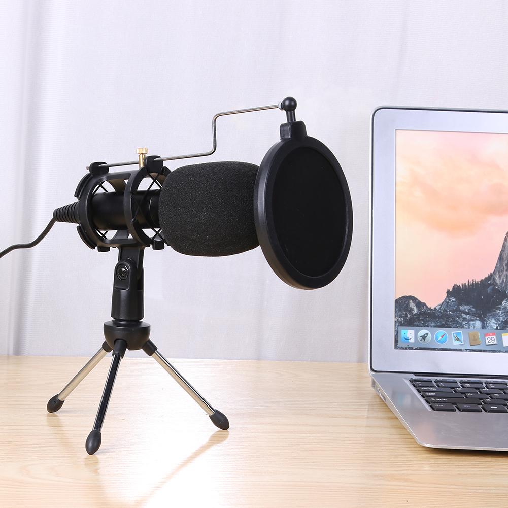 USB 2.0 Microphone 1.8m Cable Wired Condenser PC Microphone Studio Mic with Stand Clip for Recording/Live/Broadcast
