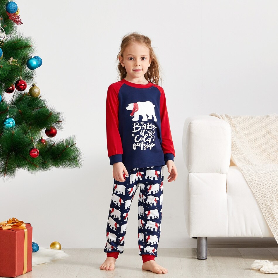 Patpat mosaikk familie matchende isbjørn julepysjamas sett familie utseende fest pysjamas sett jule mønster matchende pyjamas
