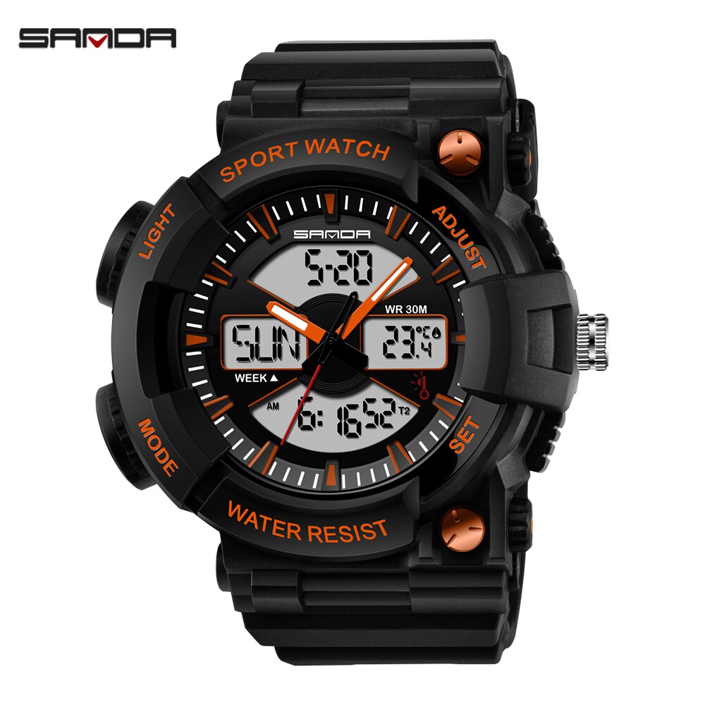 Mannen Dual Display Horloges Digtal Horloge Heren Outdoor Sport Waterdichte Led Klok Duiken Elektronische Horloges Schok Temperatuur: A