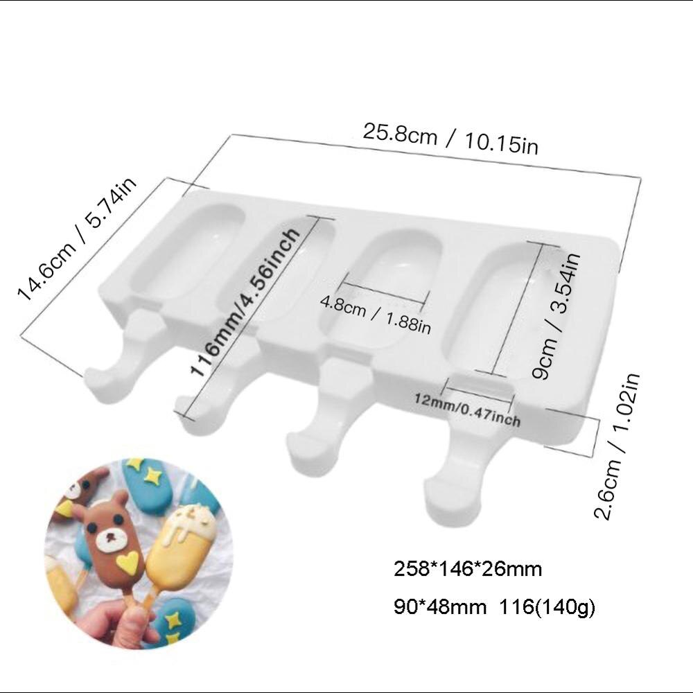 Moldes de silicona para helados de 4 celdas, moldes de cubitos de hielo para hacer polos, para congelador casero, DIY: 4.8x9cm