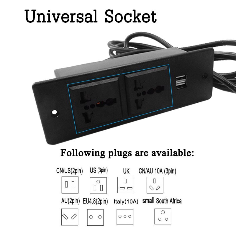Embedded Desktop Muur Outlets Power Distributeur Socket 2USB Eu Uk Us Au Israël Universele Socket Extension Socket 2M Cord