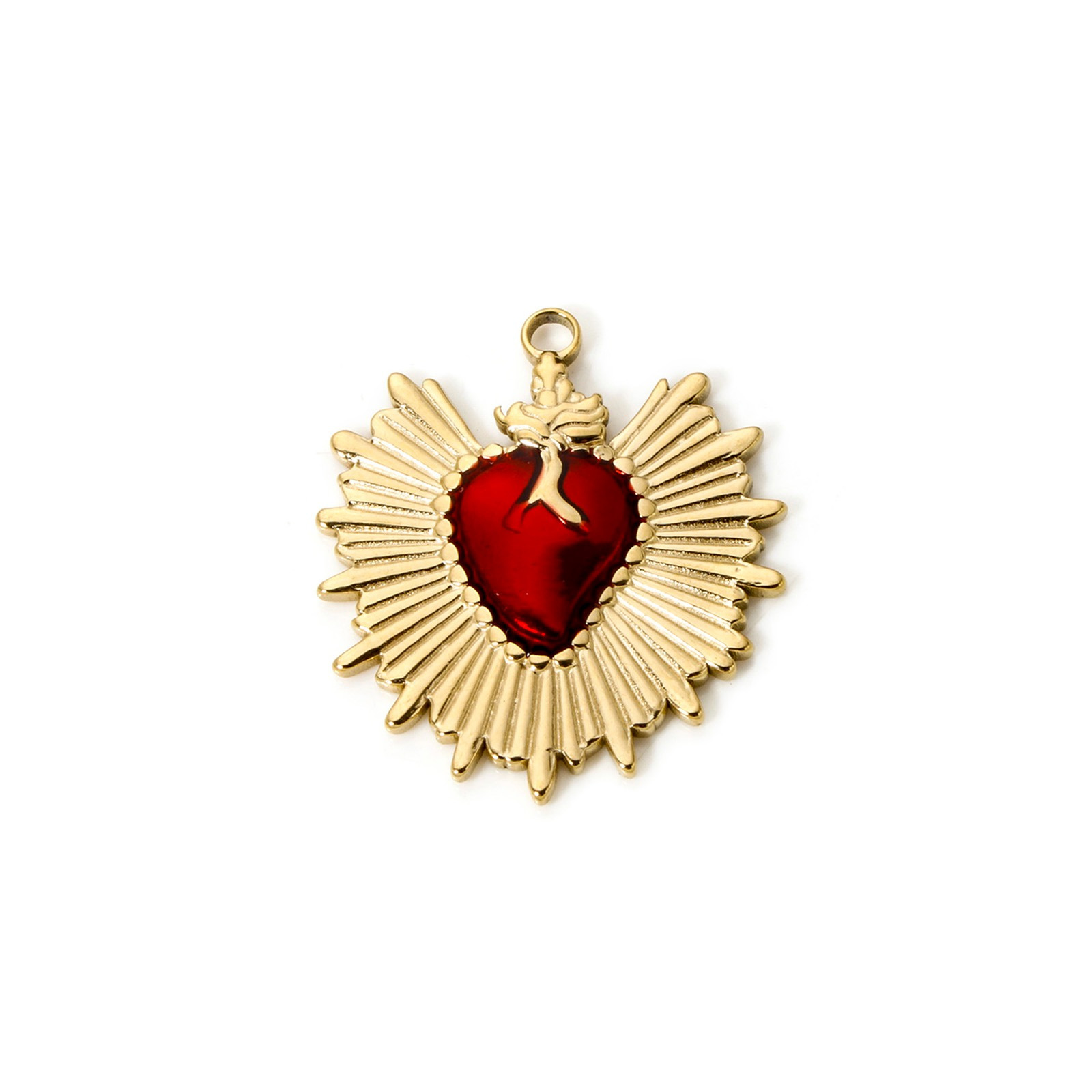 1 pieza de dijes de acero inoxidable 304, colgantes de corazón rojo chapados en oro de 14 quilates, colgantes de corazón Ex Voto para hacer joyería DIY, accesorios para collares: Marrón