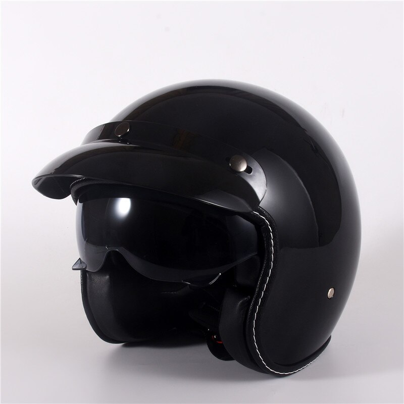 Motorcycle Helmets Electric Bicycle Helmet Open Face dark Lens Men Women Scooter Motorbike Moto Bike Helmet XS size: Gloss Black / L