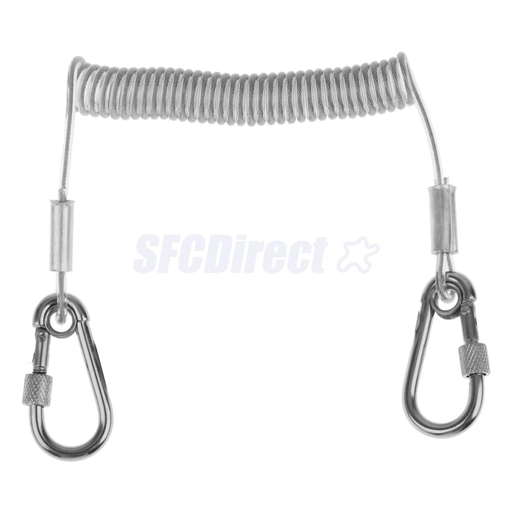 1.6M Retractable Steel Wire Extend Coiled Lanyard Safety Rope with Lock Carabiners Fish Tackle Accessory