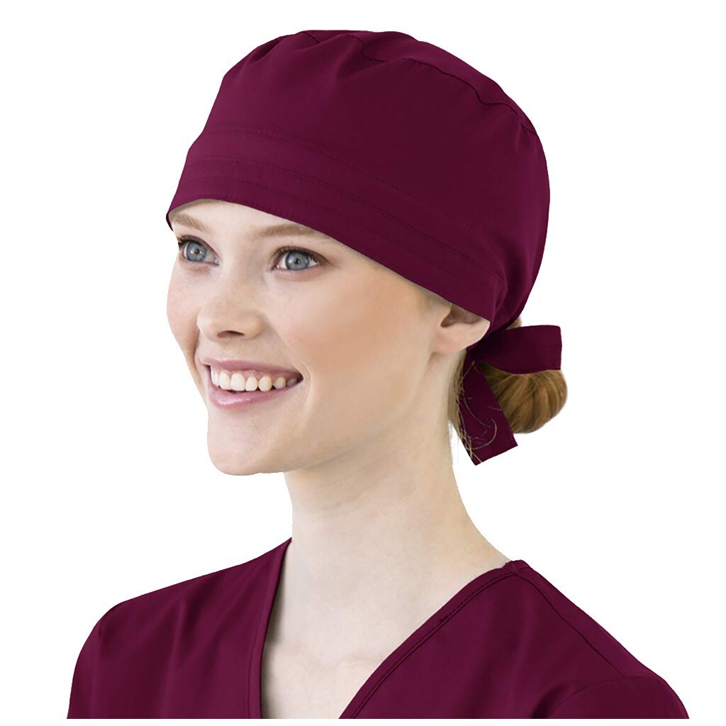 Women Cotton Bandage Adjustable Cap Sweatband Bouffant Hat Men gorros quirofano mujer nurse uniform Accessories: Wine