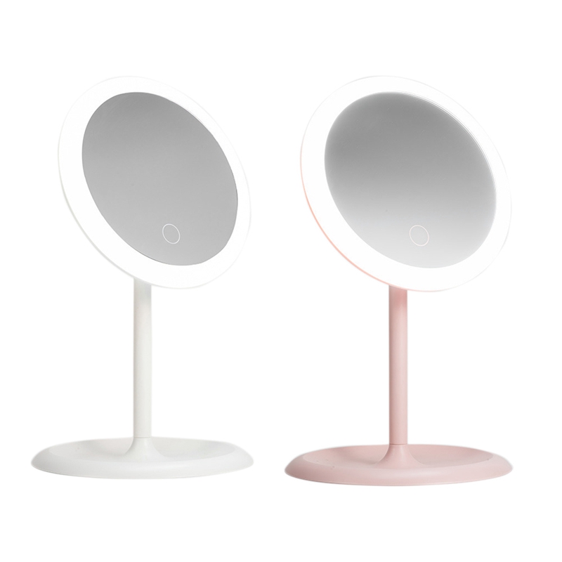 Draagbare Led Make-Up Spiegel Met Licht Dames Kaptafel Spiegel Met Opslag Desktop Vorm Cosmetische Spiegels