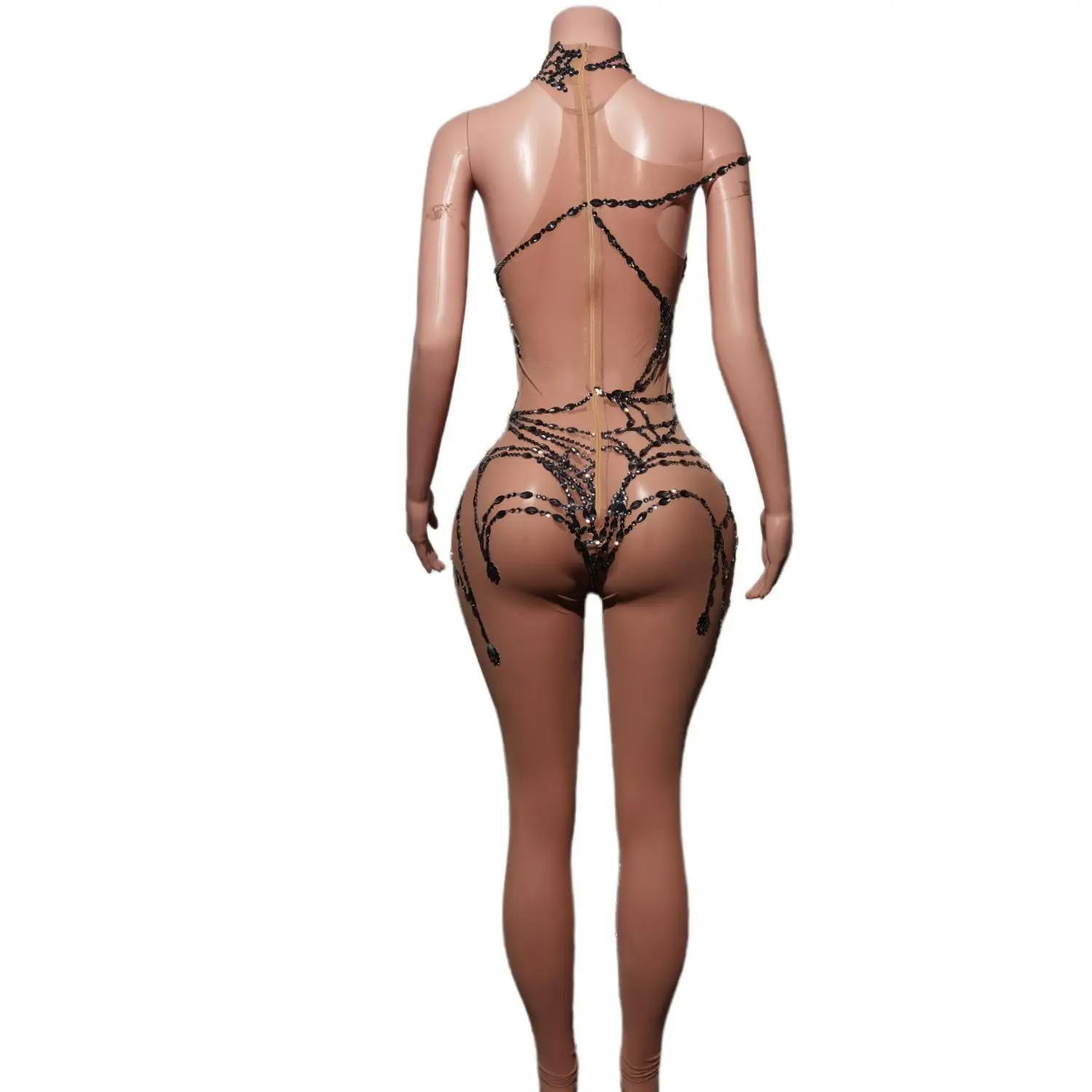 Doorzichtige Jumpsuit Voor Dames Spinnenweb Diamant Mouwloze Fitnes Activiteit Workout Overalls Slim Stretch Club Dance Podiumkleding