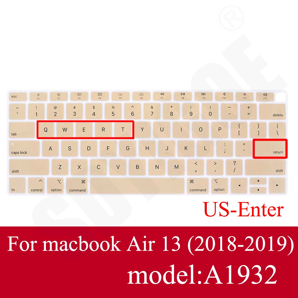 Nowy 13 Air A1932 klawiatura do laptopa folia ochronna wodoodporna do Macbook air 13.3 cala obudowy pokrywa klawiatury laptopa edycja amerykańska: Złota