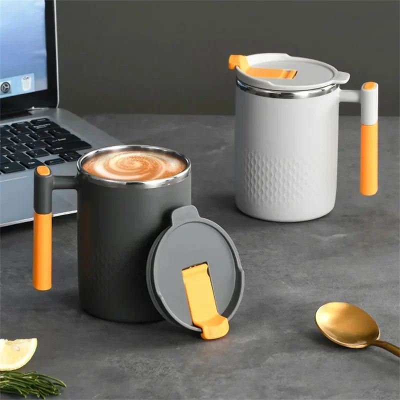 Stainless Steel Mug with Handle and Lid Double Wall Heat-resistant Anti-scald Coffee Cup Household Office Milk Oatmeal Water Cup