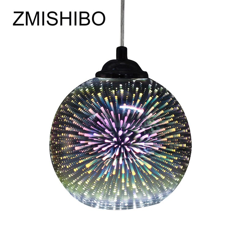 Zmishibo 3d fyrværkeri glas vedhæng lys led  e27 hængende lampe lampeskærm stue spisestue hjem indretning belysningsarmaturer: Krom / Diameter 15cm
