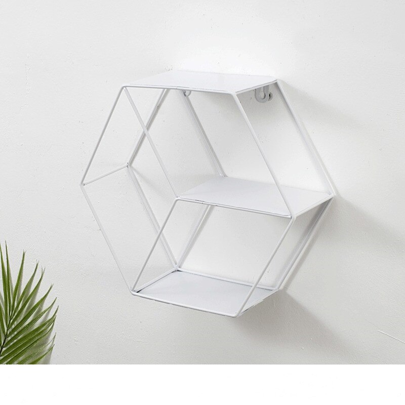 Nordisk stil metal dekorativ hylde rund sekskant opbevaringsholder stativ hylder hjem vægdekoration potte ornament holder stativ: Sekskant hvid