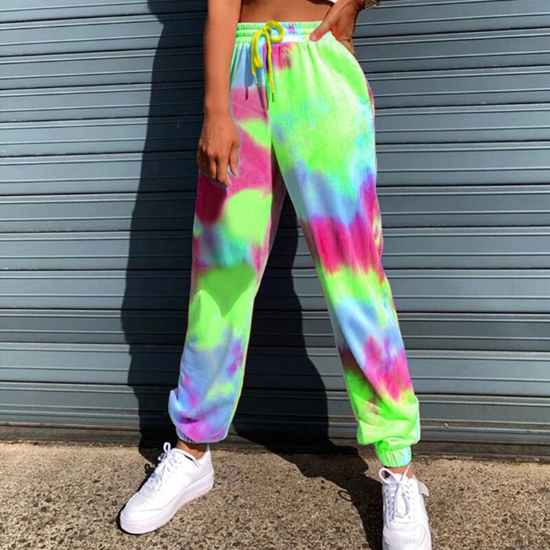 Tie dye joggingbroeken hoge taille lange baggy broeken dames joggingbroeken losse broeken herfst winter streetwear kleding