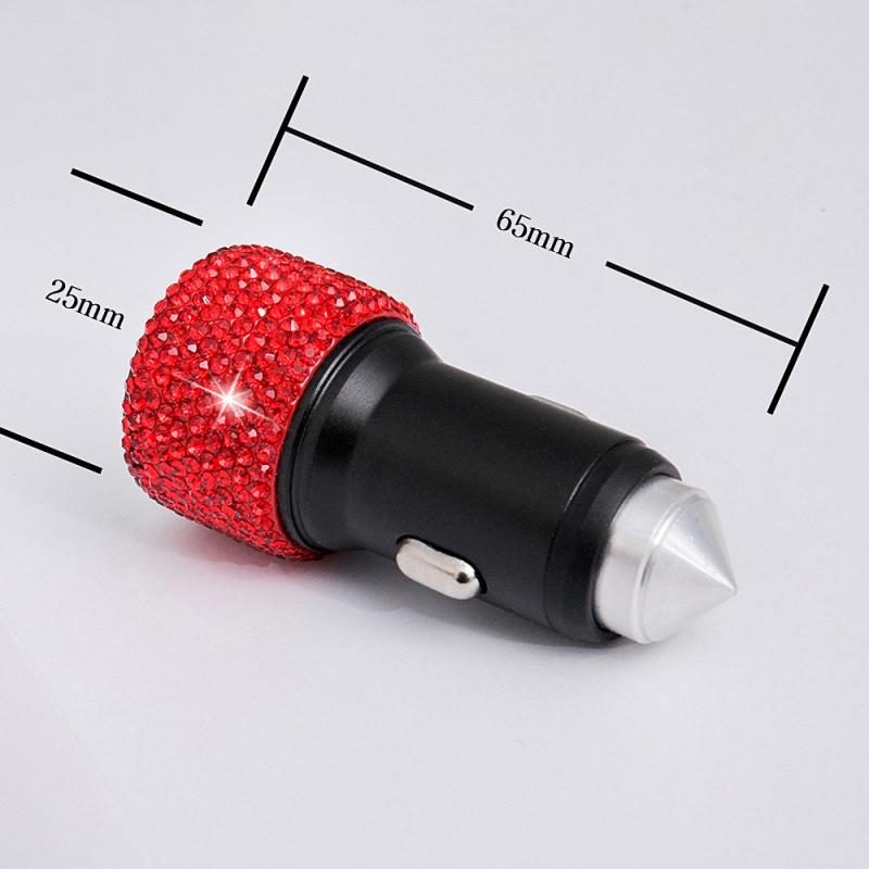 Cargador USB Dual para coche, accesorio para teléfono móvil, tableta, GPS, Cable de diamante de cristal, encendedor de cigarrillos, con Cable USB para teléfono: Red Lighter