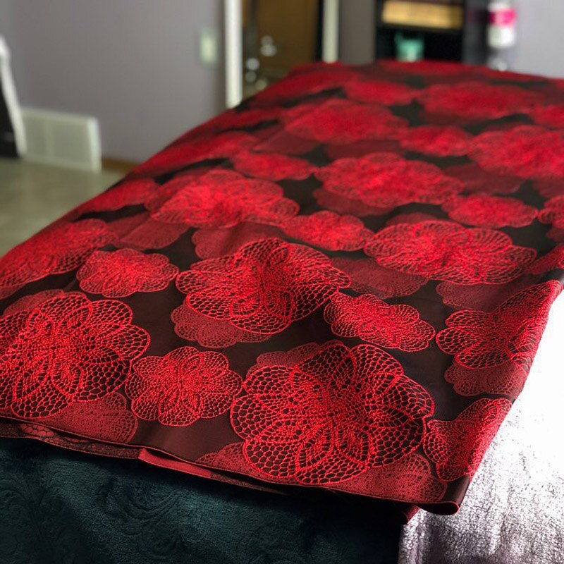 Brocado rojo africano, brocado de Jacquard de Damasco para vestido, pañuelo de boda Diy, Material de costura para abrigo, tela de mosaico, ancho: 145cm