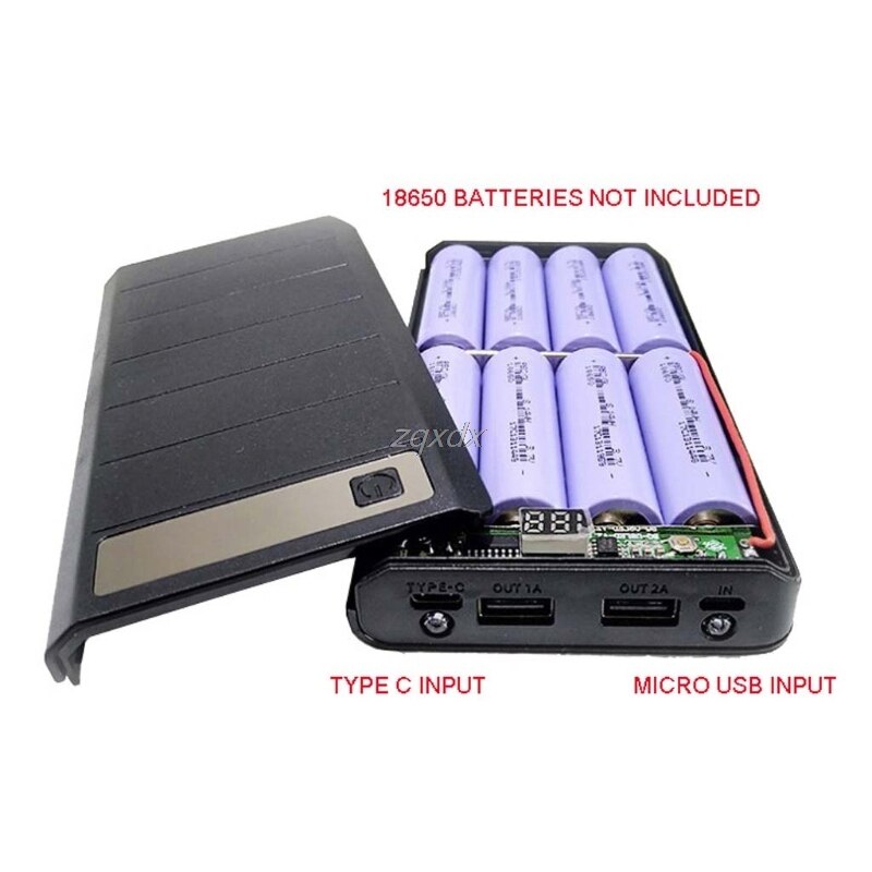 Tipo c entrada 2 usb 8x18650 bateria diy titular display led caixa de caso de banco de potência 1m whosale & dropship