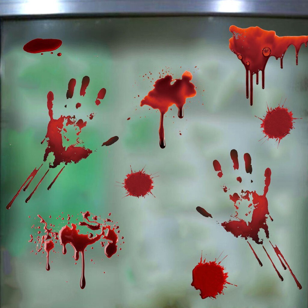 Horrible Halloween Bloody Handprint Stickers Wall Window Door Floor Decal Stickers Halloween Party Decor Haunted House Prop#p
