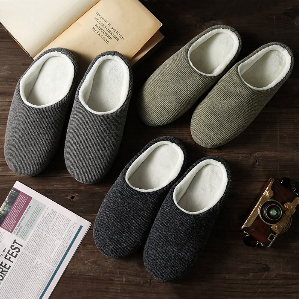 Hjemmesko til mænd memory foam åndbar strikket bomuld slip-on træsko skridsikre indendørs/udendørs sko