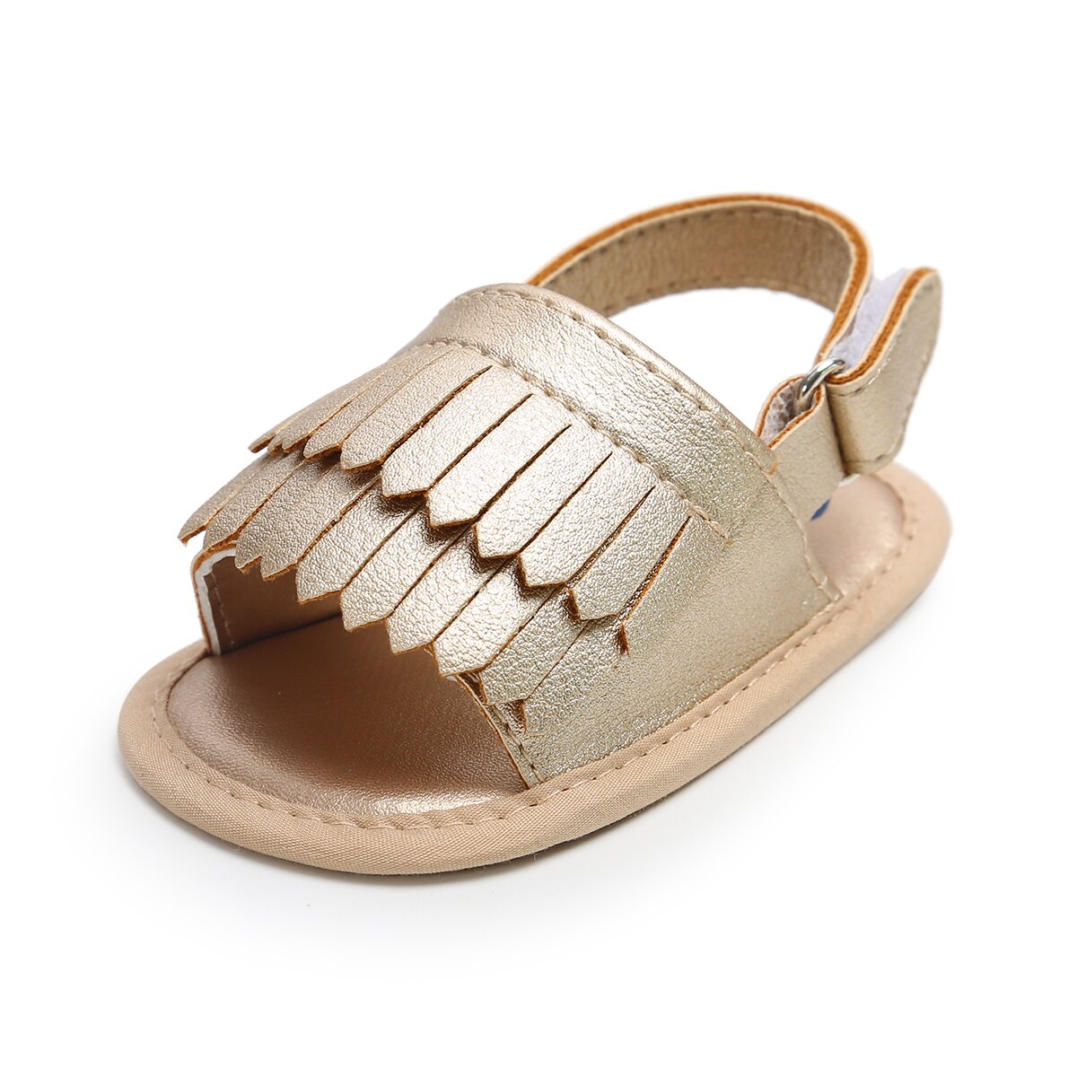 Sandalias chicas chicos bebé fleco sólido recién nacido Infante antideslizante suela de algodón peso ligero primeros caminantes zapatos lindos de verano: Dorado / 0-6 meses
