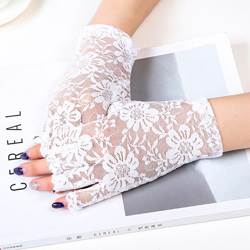 Sunscreen Short Gloves Women Sexy Dressy Lace Gloves Fingerless Lace Driving Gloves Spring Summer Mittens Wedding Accessories: 02