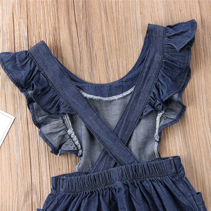 Emmababy 1-6Y Kinderen Baby Jongen Meisje Denim Ruches Romper meisjes mouwloze Zomer solid Rompertjes Jumpsuit Outfits kleding