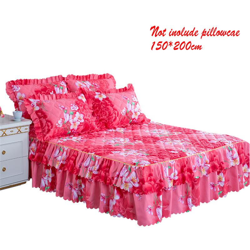 150*200 cm Sprei Queen Bed Rok Verdikte Laken Eenpersoonsbed Stof Ruches Bloem Patroon bed cover lakens