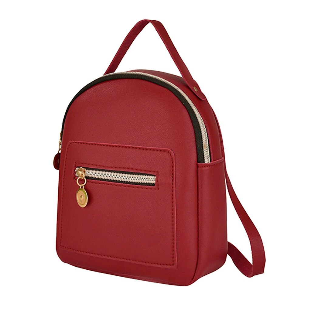 Mini Backpack Women Casual Pu Leather Shoulder Bag For Teenage Girls Multi-function Small Female School Backpack Mochila #j2p: Red 