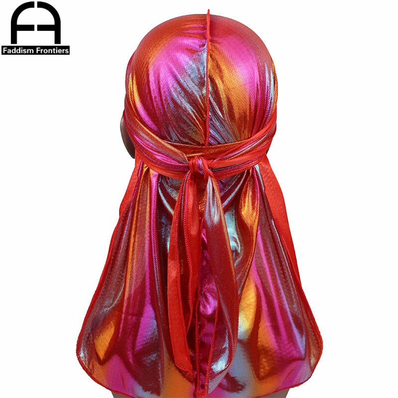 Menns fargerike glitrende durags turban bandanas menn skinnende silkeaktig durag hodeplagg hodebånd hårdeksel tilbehør bølgekapper kluter lue: Rød