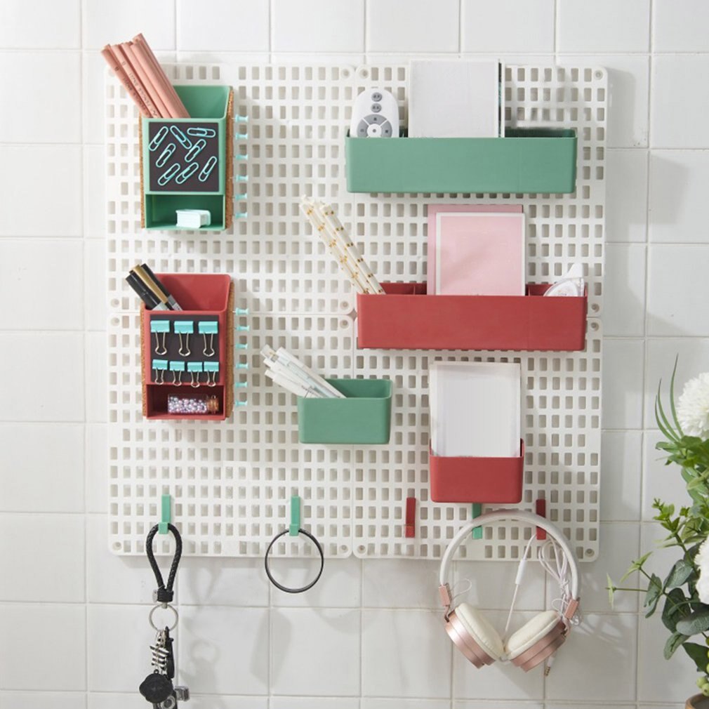 Wall Mount Pegboard Combination Home Kitchen Storage Shelving Organizer No Punching Peg Board Rack