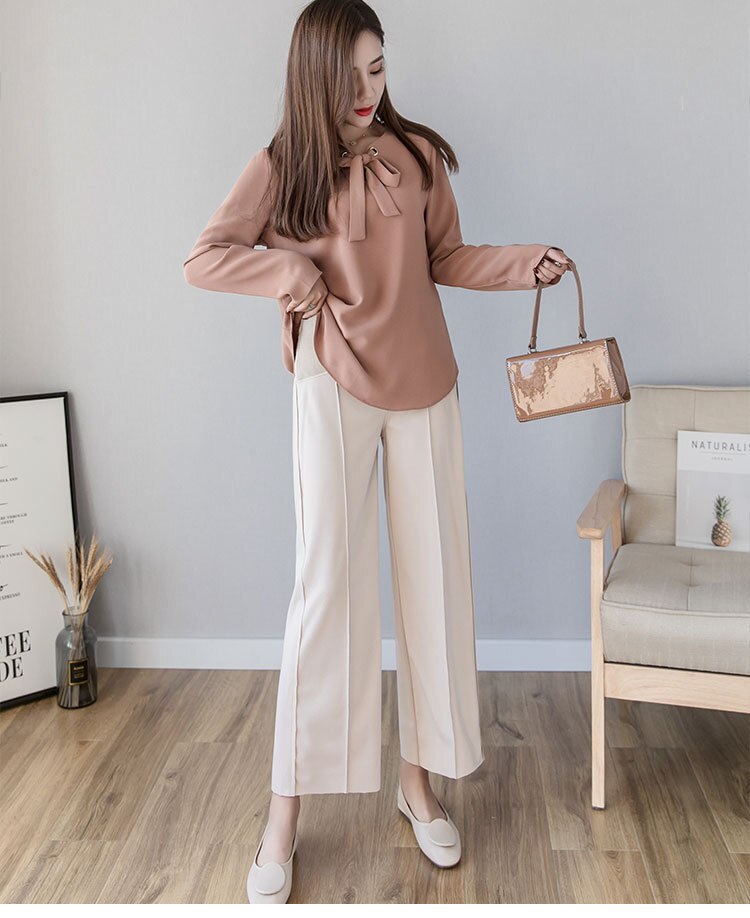 Length Thin Wide Leg Maternity Pants Elastic Waist Belly Trousers Clothes for Pregnant Women Formal Work Pregnancy