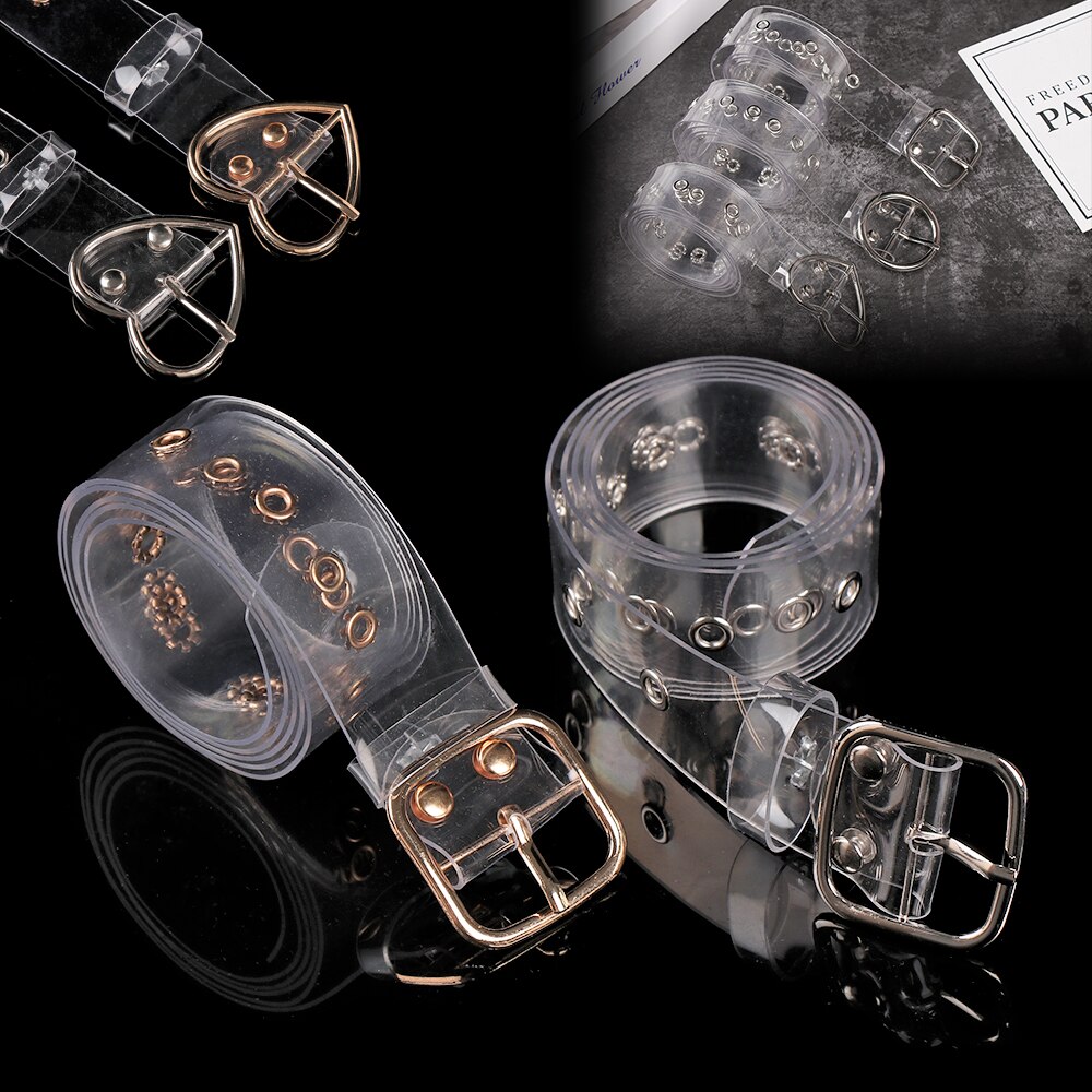 1Pc Transparent Women Belt Clear Round Square Heart Pin Buckle Wide Waist Bands Ladies Waistband Invisible Punk Waist Belt