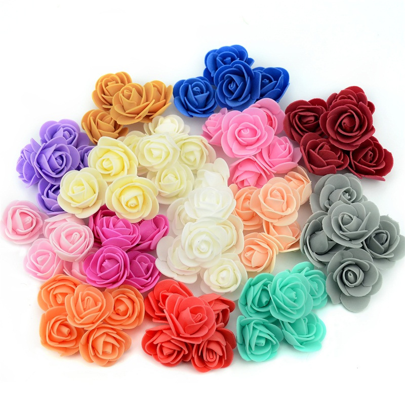 Rosa de espuma de 3cm para oso, flores artificiales, Caja de Diy, decoración de boda, Navidad, hogar, 20 colores, 50/100/200/500 piezas