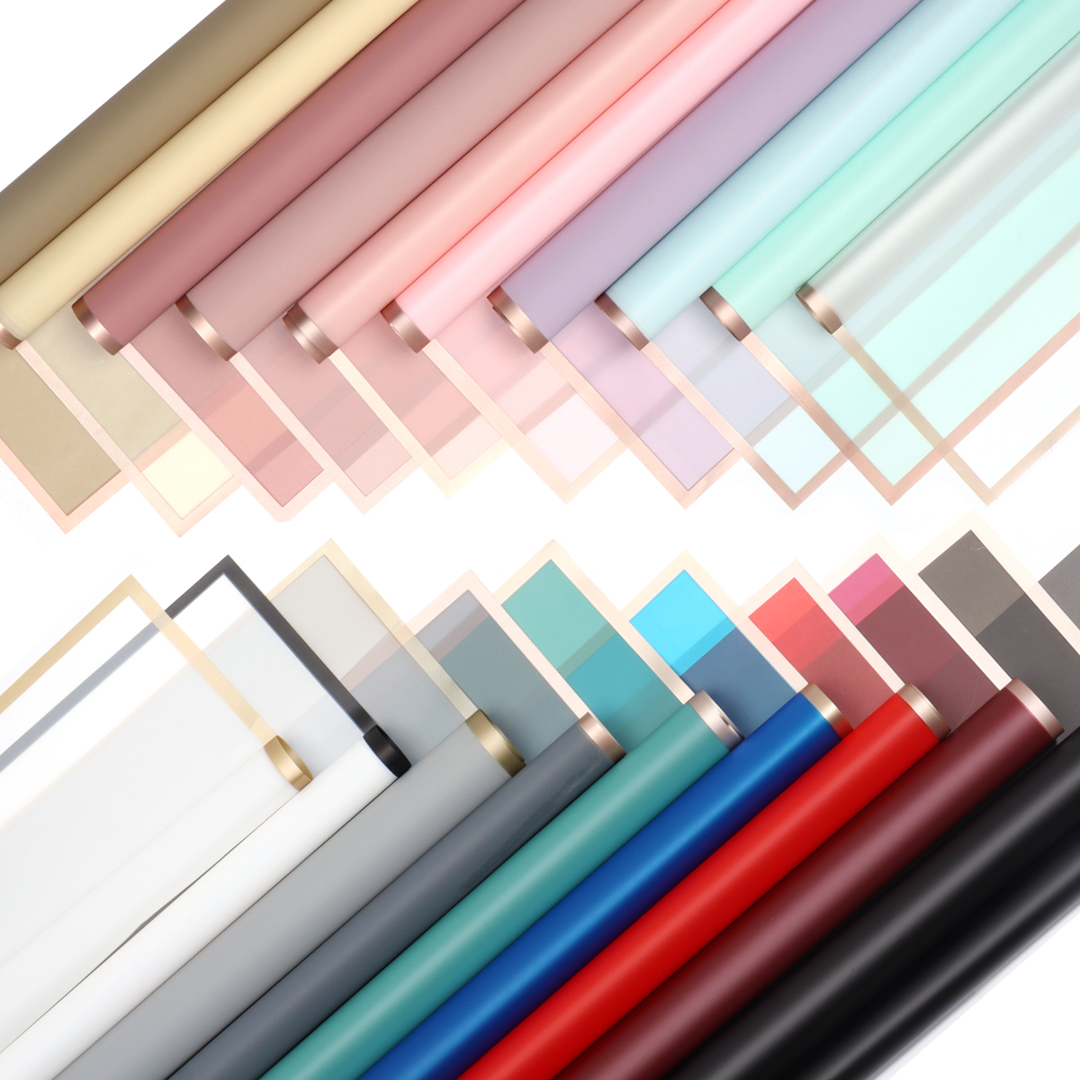 20 Stuks Plastic Boeket Inpakpapier Kleur Waterdicht Gouden Rand Jelly Film voor DIY Bloemen Party Thuis Verpakkingsbenodigdheden