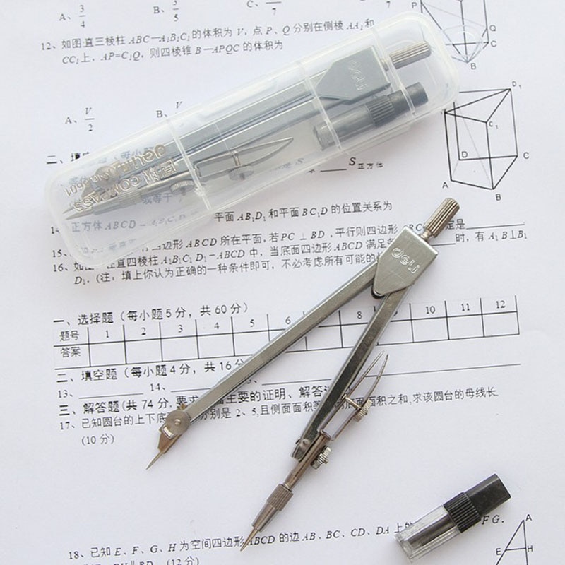 1 Set Stainless Steel Drawing Compass Math Geometry Tools for Circles School Supplies for Student Stationery