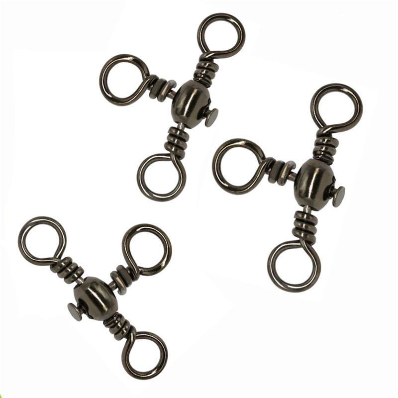 10pcs/lot 3 Way Fishing Swivels Connector Bearing Barrel Rolling Hooks Cross Line Barrel Swivels Connector Fishhook Carp Pesca