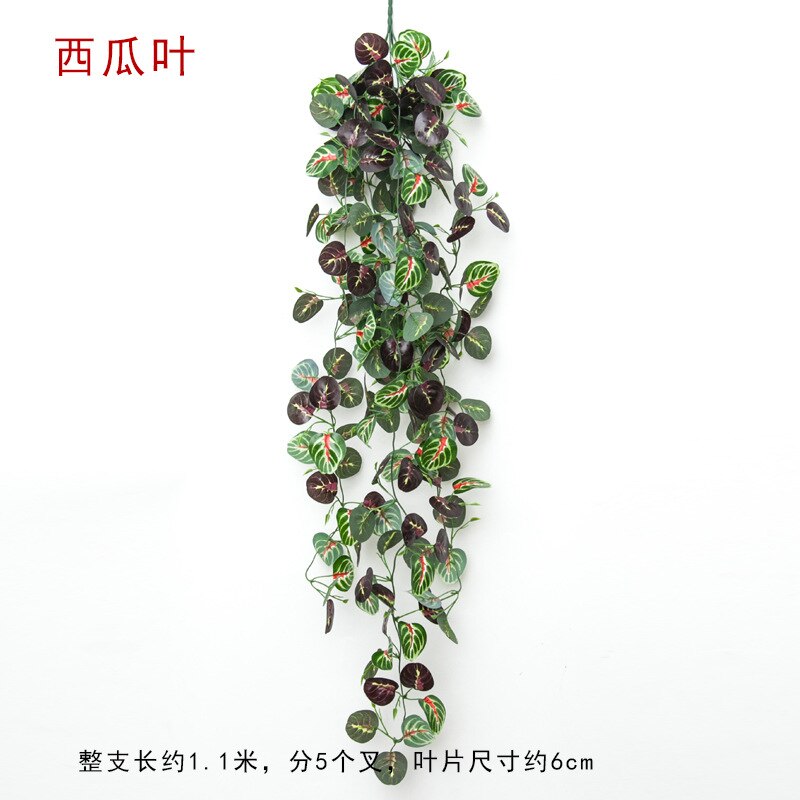 Artificial Plant Flower Vine Artificial Flower Rattan Plastic Vine Green Leaf Epipremnum Aureum Wall Hangers Basket Indoor Chlor: Watermelon Leaf