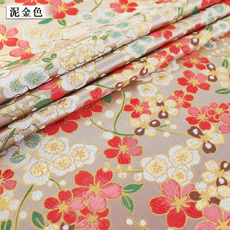 Gouden Patroon Satijn Brokaat Jacquard Bloem Stoffen Vrouwen Hanfu Kinderen Jurk Materiaal Voor Cheongsam En Kimono: Mud gold fabric