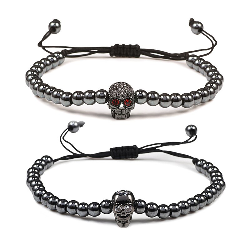 Neue Pflastern CZ Kupfer Perlen Armbänder Schwarz handgefertigt Kristall Schädel Leopard Kopf Krone Würfel Verstellbaren Ständer Armbinde für Frauen Männer