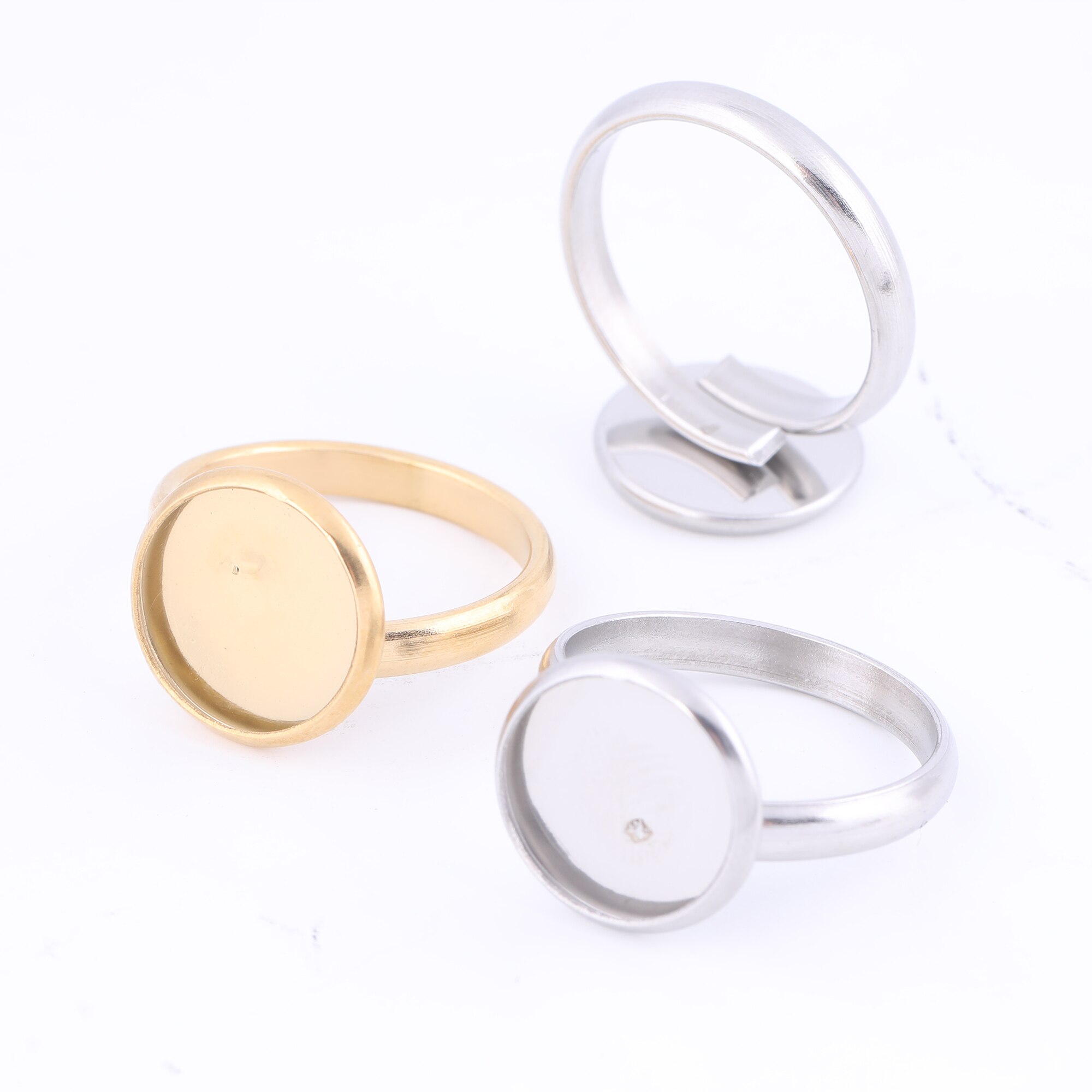 5Stck rostfrei Stahl Gold plattiert einstellbar Cabochon Ring Base Einstellung Leerzeichen Diy Bezels Pro Fingerring Schmuck Herstellung Lieferungen