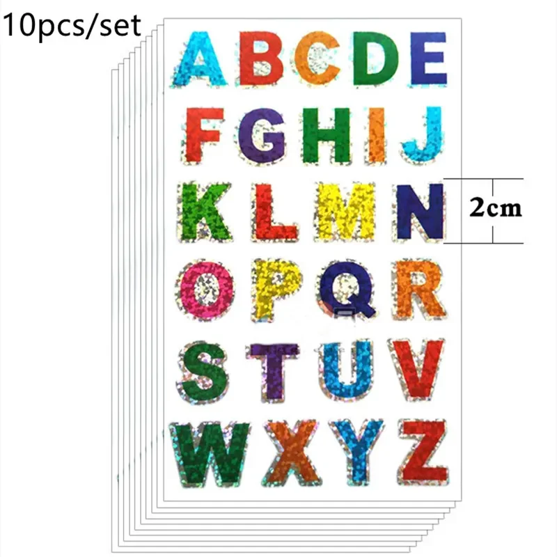 10 Sheets Alphabet Stickers Self Adhesive Letter Stickers Metallic Finish for Diy Scrapbook Birthday Card Craft Scrapbooking