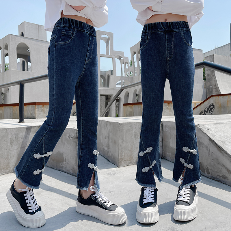 Pantalones vaqueros de para niñas, ropa de otoño para niños, pantalones con campana, Vintage, 4, 5, 7, 9, 11, 13 años