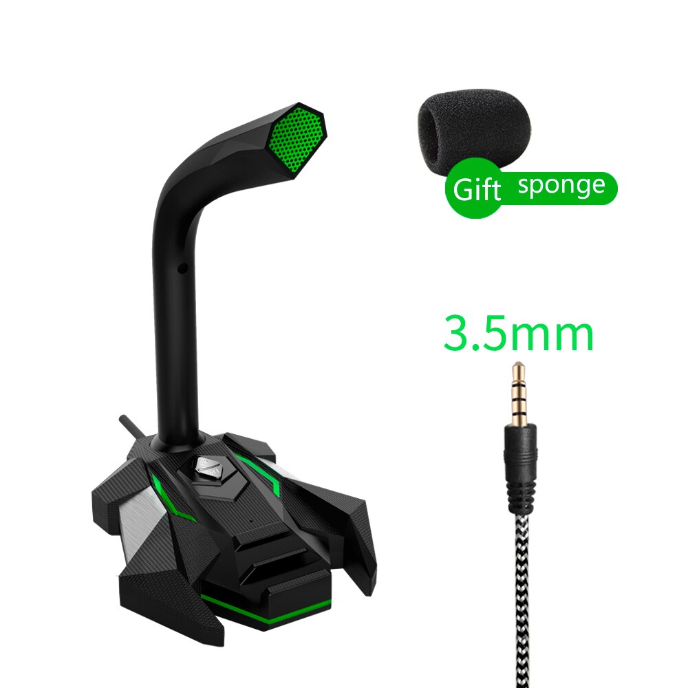 Dual Mic Led Dynamic Wired Microphone 5V DC USB Studio Gaming 360 Omnidirectionnel PC Microphone for Computer Laptop Notebook: Green 3.5mm