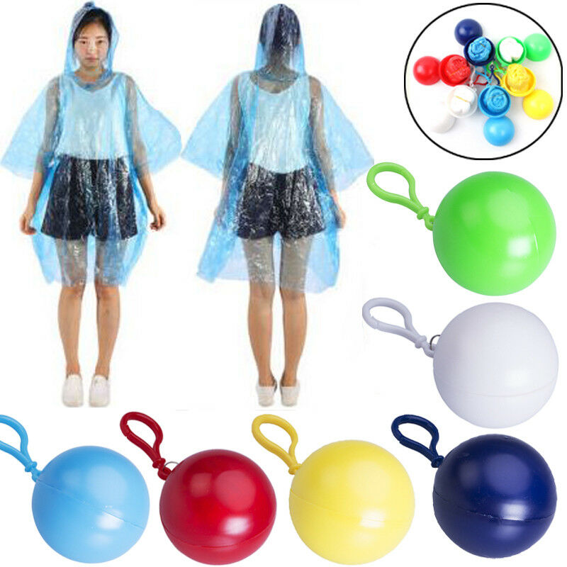 Impermeable portátil mujeres hombres al aire libre impermeable desechable Camping con capucha Ponchos plástico llavero bola lluvia cubierta Unisex