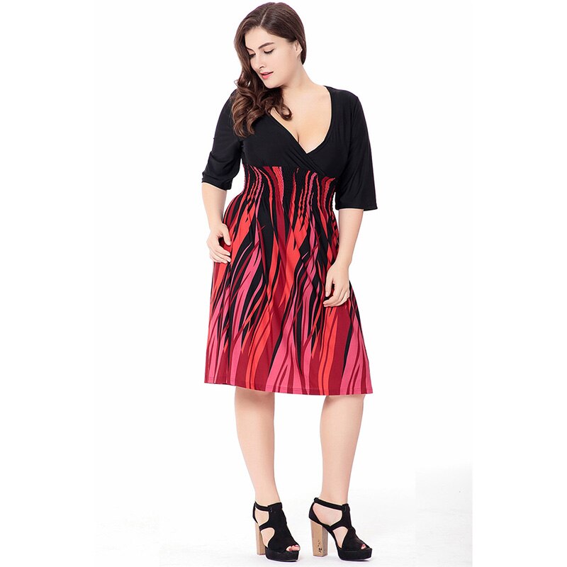 Bata mujer ete Vestido de playa de verano para mujer cuello en V manga corta a rayas hasta la rodilla talla grande 6XL Vestidos mujer