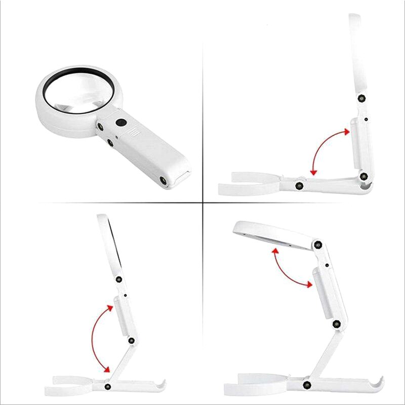 5/11X Vergrootglas met 8 LEDs Licht Opvouwbare Stand Tafel Vergrootglas Tool