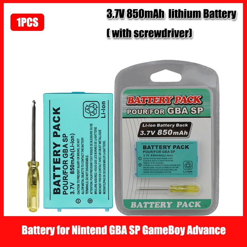 Rechargeable 850mAh Li-ion Battery for Nintendo Game Boy Advance SP Systems + Screwdriver Replaceable Battery For GBA SP
