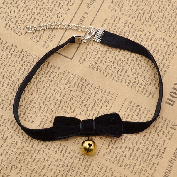 Women's Gothic Lolita Pendant Bell Collar Choker Bowknot Velvet Ribbon Necklace Stylish: Gold